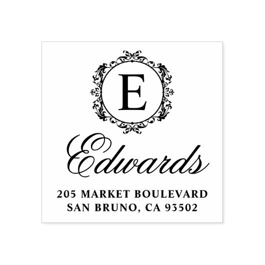 モノグラムエレガントスクリプトファミリ名差出人住所 ラバースタンプ (インプリント)