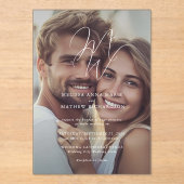 モノグラムエレガントスクリプトフォト結婚ズ アクリル招待状 (正面)