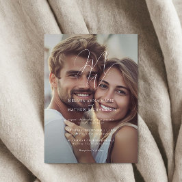 モノグラムエレガントスクリプトフォト結婚ズ アクリル招待状