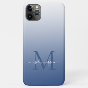 モノグラムエレガントスクリプト名クラシック青グラデーション iPhone 11 PRO MAXケース