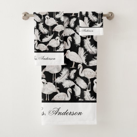 モノグラムエレガントスクリプト白黒白鳥の羽 バスタオルセット (インサイチュ)