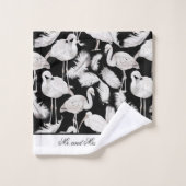 モノグラムエレガントスクリプト白黒白鳥の羽 バスタオルセット (ウォッシュタオル)