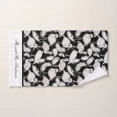 モノグラムエレガントスクリプト白黒白鳥の羽 バスタオルセット (ハンドタオル)