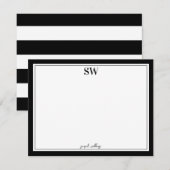 モノグラムエレガントスクリプト白黒縁どミニマル ノートカード (正面/裏面)