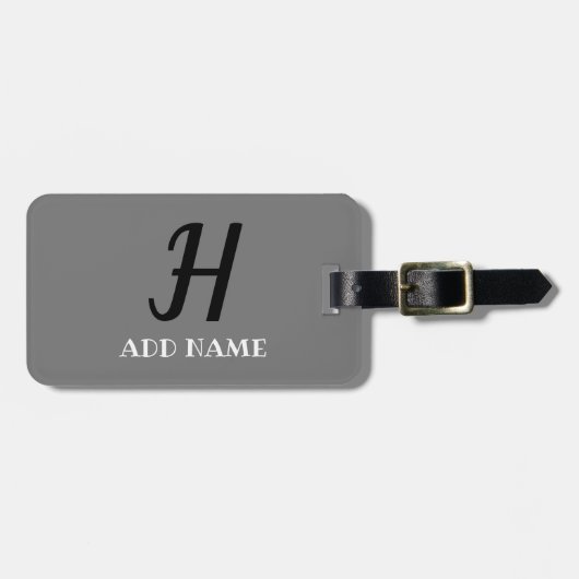 モノグラムエレガントスクリプモダントのグレー黒追加の名前 ラゲッジタグ (正面横)