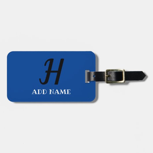 モノグラムエレガントスクリプモダントの青い追加の名前 ラゲッジタグ (正面横)