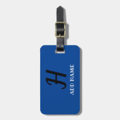モノグラムエレガントスクリプモダントの青い追加の名前 ラゲッジタグ (正面縦)