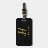 モノグラムエレガントスクリプモダントの黒金ゴールド追加の名前 ラゲッジタグ (正面縦)