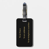 モノグラムエレガントスクリプモダントの黒金ゴールド追加の名前 ラゲッジタグ (裏面縦)