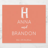 モノグラムエレガントスクリプモダント名のコーラル スパークリングワインラベル (シングルラベル)