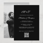 モノグラムエレガントスクリプ伝統的ト結婚写真 招待状 (正面/裏面)