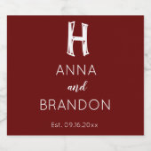 モノグラムエレガントスクリプ結婚トのバーガンディ赤 スパークリングワインラベル (シングルラベル)