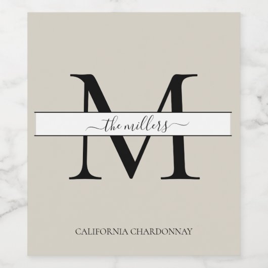 モノグラムエレガントスクリプ結婚ト ワインラベル (シングルラベル)