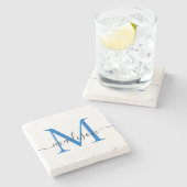 モノグラムエレガントスパーソナライズされたクリプトNavy Blue ストーンコースター (横)