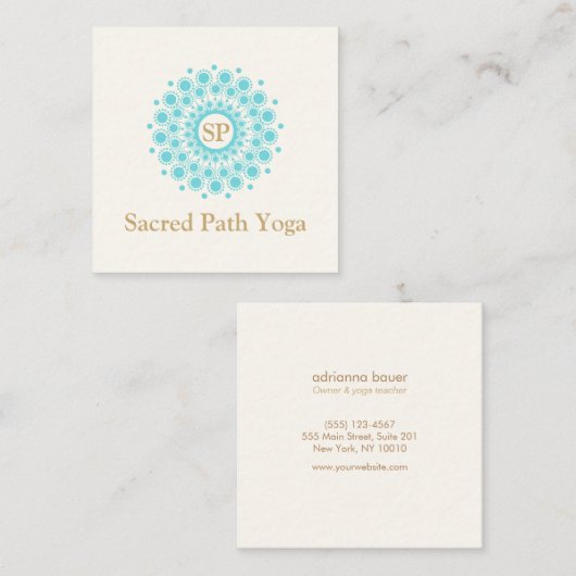 モノグラムエレガントターコイズブルーマンダラ スクエア名刺 (正面/裏面)