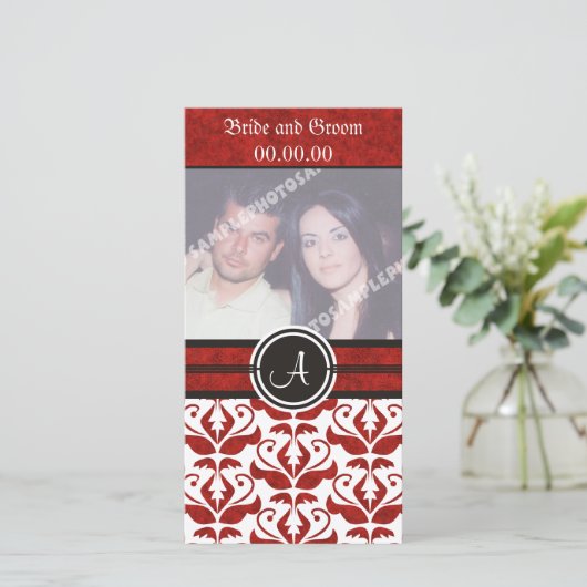 モノグラムエレガントダマスク日付の写真カードを保存 セーブザデート (スタンド正面)