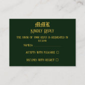 モノグラムエレガントダークグリーンと金ゴールドRSVP エンクロージャーカード (正面)