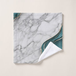 モノグラムエレガントダークティール（緑がかった色）金ゴールドマーブル ウォッシュタオル