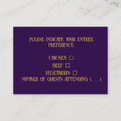 モノグラムエレガントダークパープルと金ゴールドRSVP エンクロージャーカード (裏面)