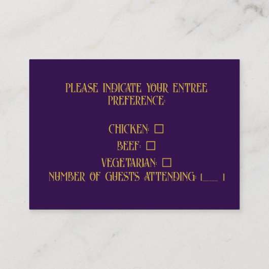 モノグラムエレガントダークパープルと金ゴールドRSVP エンクロージャーカード (裏面)