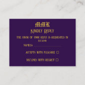 モノグラムエレガントダークパープルと金ゴールドRSVP エンクロージャーカード (正面)