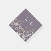 モノグラムエレガントダークパープル水色花 スタンダードカクテルナプキン (角)