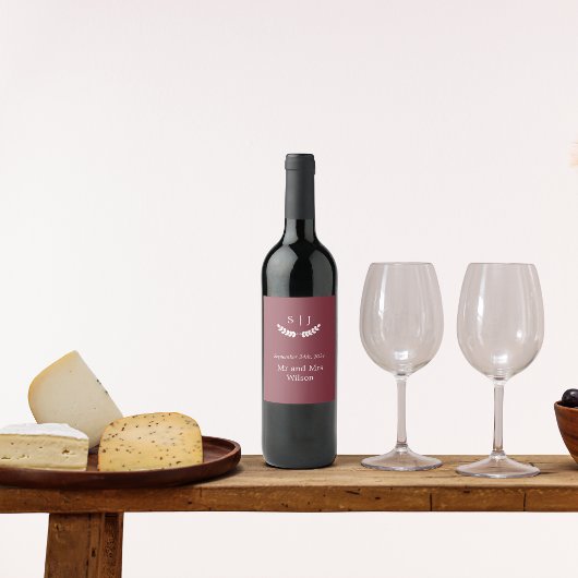 モノグラムエレガントダークレッドジュエルトーン ワインラベル