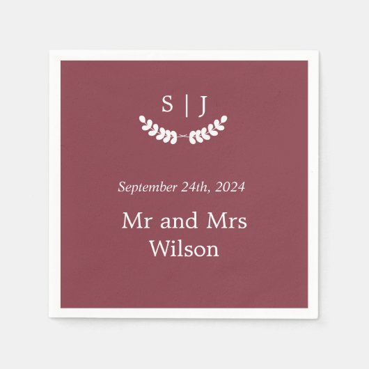 モノグラムエレガントダーク赤い宝石トーンディナー スタンダードカクテルナプキン (正面)