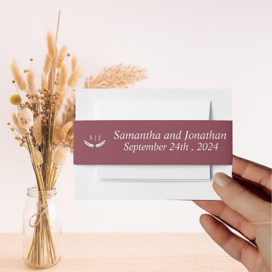 モノグラムエレガントダーク赤い宝石トーン結婚 招待状ベリーバンド