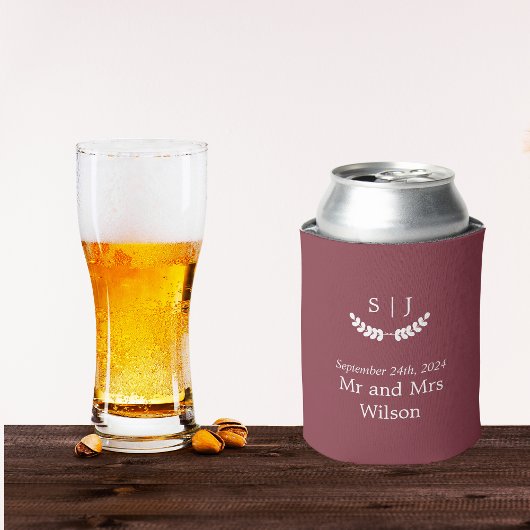 モノグラムエレガントダーク赤い宝石トーン結婚 缶クーラー