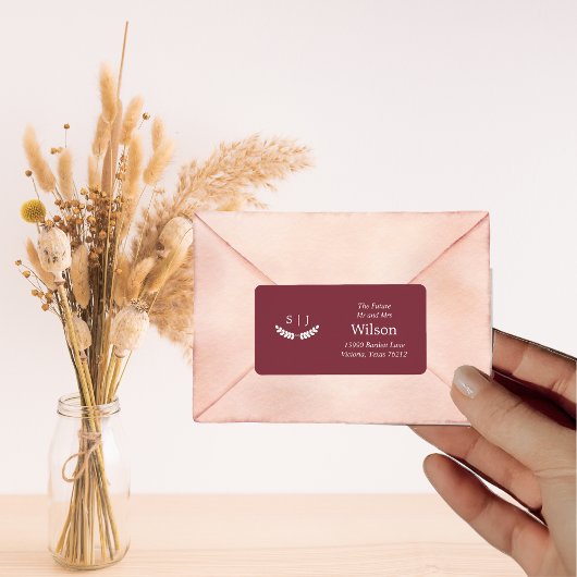 モノグラムエレガントダーク赤い宝石トーンReturnAddress ラベル