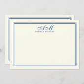 モノグラムエレガントツネ縁どイビーブルーアイボリー ノートカード (正面/裏面)