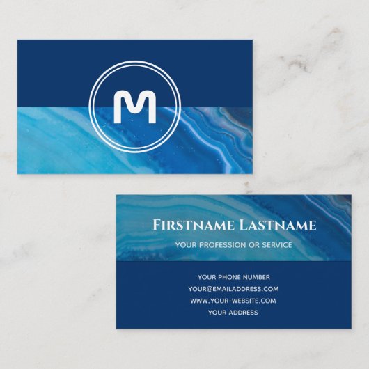 モノグラムエレガントツートーン深い青色結晶 名刺 (正面/裏面)