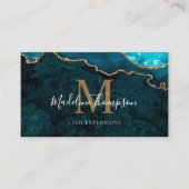 モノグラムエレガントティール（緑がかった色）大理石金ゴールドゲートGeode 名刺 (正面)