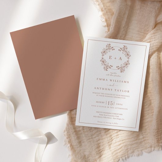 モノグラムエレガントテラコタ結婚ーズ 招待状