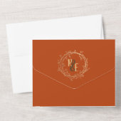 モノグラムエレガントテラコッタ金ゴールドリース結婚ズ オールインワン招待状 (裏面)