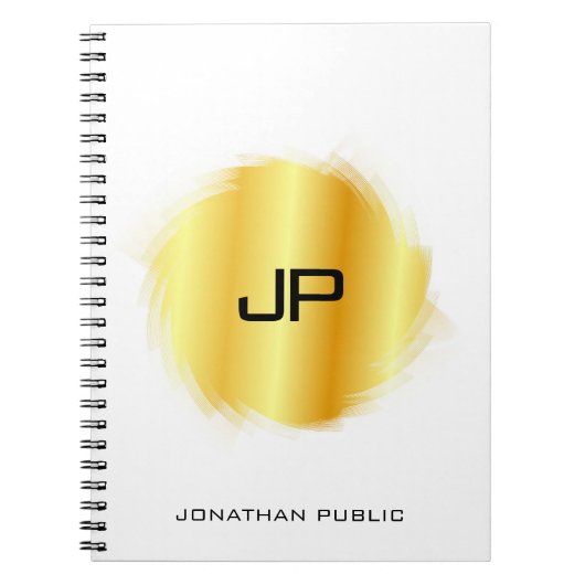 モノグラムエレガントテンプレートメタリックルックフェイク金ゴールド ノートブック (正面)