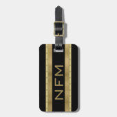 モノグラムエレガントトラベルフェイク金ゴールドとブラックストライプ ラゲッジタグ (正面縦)