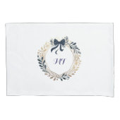 モノグラムエレガントネイビーと金ゴールドリースボウ 枕カバー (正面)