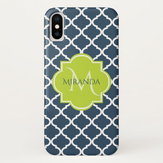 モノグラムエレガントネイビーグリーンクローバーと名前 Case-Mate iPhoneケース (裏面)