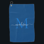 モノグラムエレガントネイビーブルーガーリーシック文字 ゴルフタオル<br><div class="desc">ネイビーブルーホワイトモノグラムエレガントスクリプガーリート名ゴルフタオル</div>