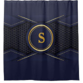 モノグラムエレガントネイビーブルージオメトリック シャワーカーテン (正面)