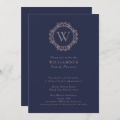 モノグラムエレガントネイビーブルーファミリー懇親会 招待状 (正面/裏面)