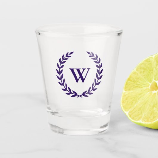 モノグラムエレガントネイビーブルーローレルリースクラシック ショットグラス (正面)