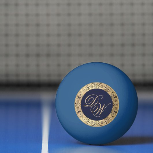 モノグラムエレガントネイビーブルーヴィンテージ金ゴールドバラ 卓球ボール (ネット)