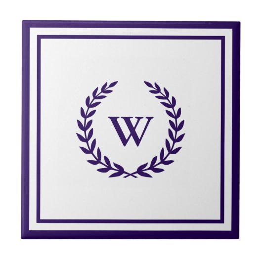 モノグラムエレガントネイビーブルー白色セラミックタイル タイル (正面)