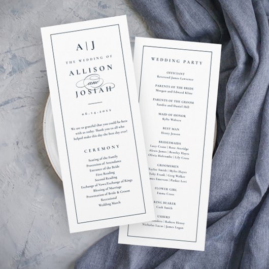 モノグラムエレガントネイビーブルー結婚ズ プログラム