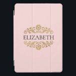 モノグラムエレガントネイビーブルー金ゴールドシックiPadプロコーブ iPad Proカバー<br><div class="desc">赤面エレガントピンクと金ゴールドのipadケース。素晴らし新学期。前面に飾られた金ゴールドフローラの間にあなたの名前を追加。Blackberry Boulevardによって設計。</div>