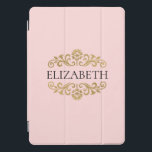 モノグラムエレガントネイビーブルー金ゴールドシックiPadプロコーブ iPad Proカバー<br><div class="desc">赤面エレガントピンクと金ゴールドのipadケース。素晴らし新学期。前面に飾られた金ゴールドフローラの間にあなたの名前を追加。Blackberry Boulevardによって設計。</div>