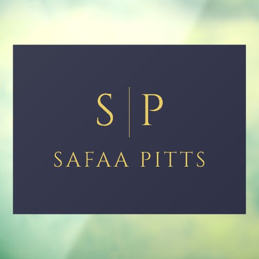 モノグラムエレガントネイビーブルー&金ゴールドミニマリスト ウィンドウサイン (シート3)